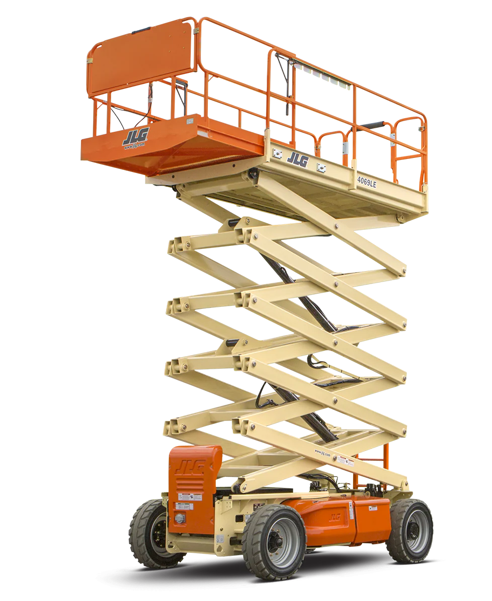 Scissor lift in warehouse